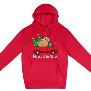 Capybara Christmas Ornament Truck Tree Funny Xmas Gift Premium Pullover Hoodie