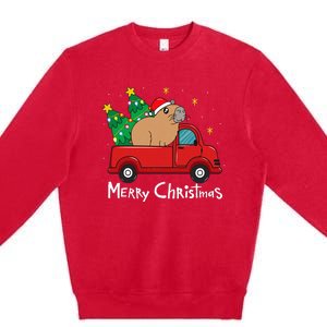 Capybara Christmas Ornament Truck Tree Funny Xmas Gift Premium Crewneck Sweatshirt