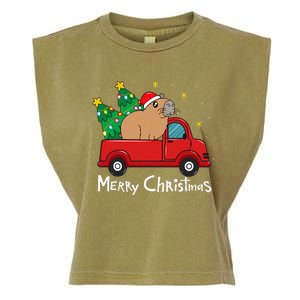 Capybara Christmas Ornament Truck Tree Funny Xmas Gift Garment-Dyed Women's Muscle Tee