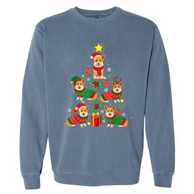 Corgi Christmas Ornat Tree Decor Funny Dog Xmas Lights Gift Garment-Dyed Sweatshirt