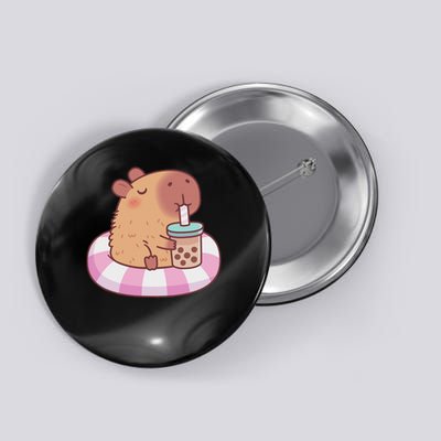 Cute Capybara On Pool Float Drinking Bubble Tea Lover Button