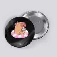 Cute Capybara On Pool Float Drinking Bubble Tea Lover Button