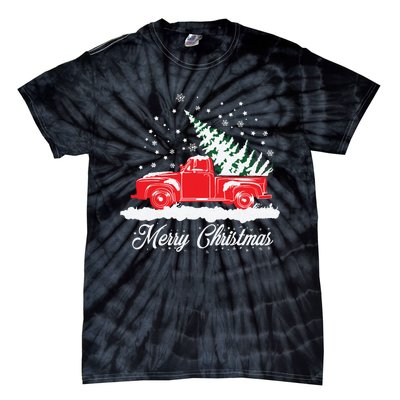 Christmas Classic Old Red Truck Vintage Pick Up Xmas Tree Tie-Dye T-Shirt