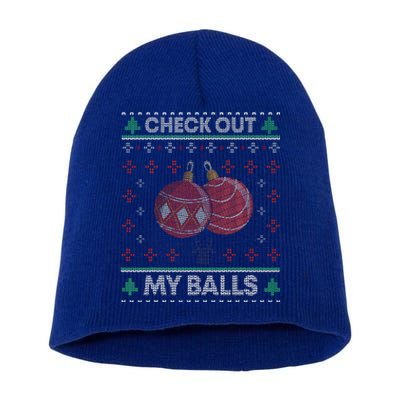 Christmas Check Out My Balls Funny Sarcastic XMas Short Acrylic Beanie