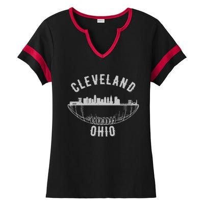 Cool Cleveland Ohio OH Football Skyline Skyscraper Fan Gift Ladies Halftime Notch Neck Tee