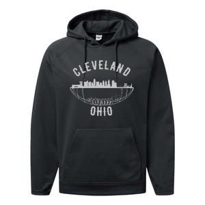 Cool Cleveland Ohio OH Football Skyline Skyscraper Fan Gift Performance Fleece Hoodie