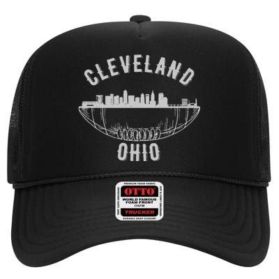 Cool Cleveland Ohio OH Football Skyline Skyscraper Fan Gift High Crown Mesh Back Trucker Hat