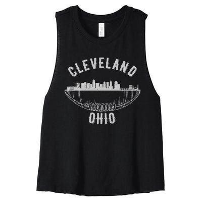 Cool Cleveland Ohio OH Football Skyline Skyscraper Fan Gift Women's Racerback Cropped Tank