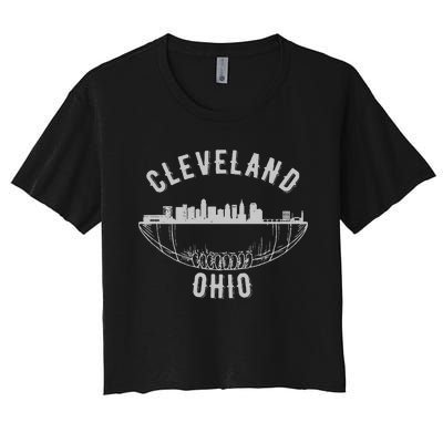 Cool Cleveland Ohio OH Football Skyline Skyscraper Fan Gift Women's Crop Top Tee