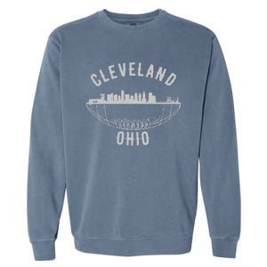 Cool Cleveland Ohio OH Football Skyline Skyscraper Fan Gift Garment-Dyed Sweatshirt