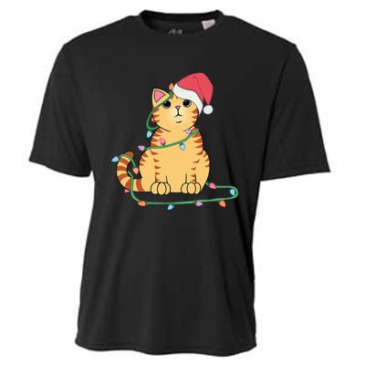 Christmas Cat Orange Tiger Tabby Xmas Hat Kawaii Cute Funny Cooling Performance Crew T-Shirt