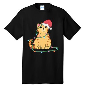 Christmas Cat Orange Tiger Tabby Xmas Hat Kawaii Cute Funny Tall T-Shirt