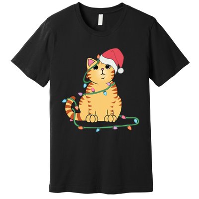 Christmas Cat Orange Tiger Tabby Xmas Hat Kawaii Cute Funny Premium T-Shirt