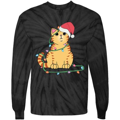 Christmas Cat Orange Tiger Tabby Xmas Hat Kawaii Cute Funny Tie-Dye Long Sleeve Shirt