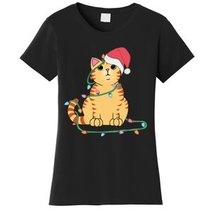 Christmas Cat Orange Tiger Tabby Xmas Hat Kawaii Cute Funny Women's T-Shirt