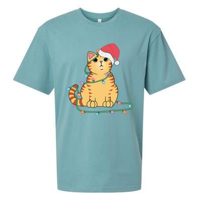 Christmas Cat Orange Tiger Tabby Xmas Hat Kawaii Cute Funny Sueded Cloud Jersey T-Shirt