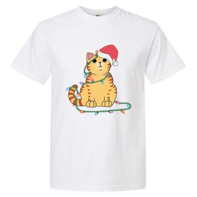 Christmas Cat Orange Tiger Tabby Xmas Hat Kawaii Cute Funny Garment-Dyed Heavyweight T-Shirt