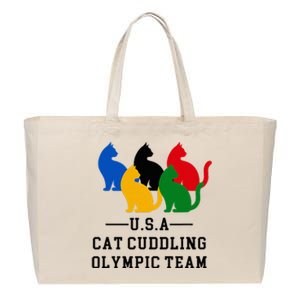 Cat Cuddling O.L.Y.M.P.I.C Team Fun And Cozy Design Cotton Canvas Jumbo Tote