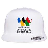 Cat Cuddling O.L.Y.M.P.I.C Team Fun And Cozy Design Flat Bill Trucker Hat
