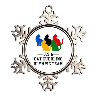 Cat Cuddling O.L.Y.M.P.I.C Team Fun And Cozy Design Metallic Star Ornament