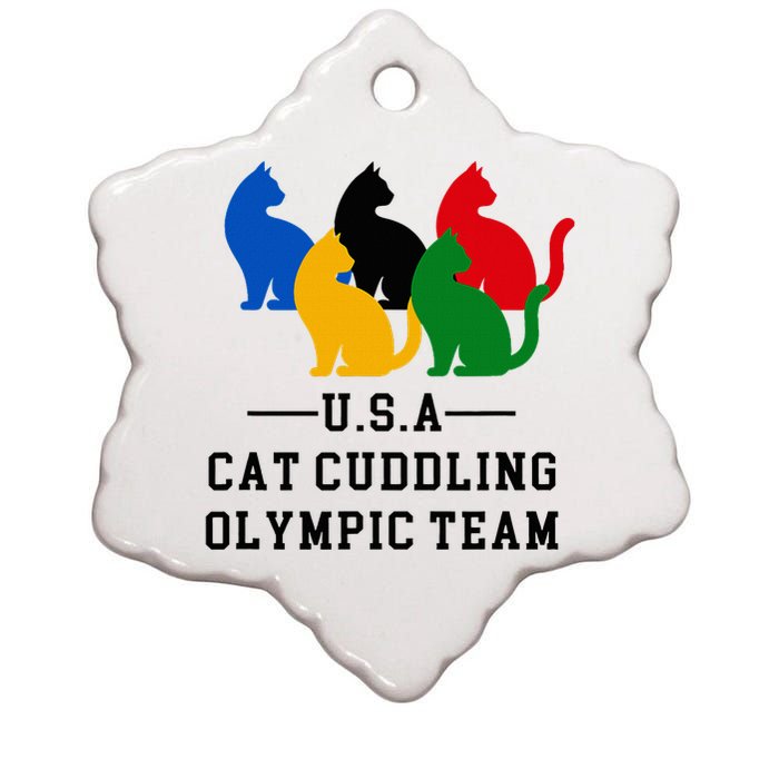 Cat Cuddling O.L.Y.M.P.I.C Team Fun And Cozy Design Ceramic Star Ornament