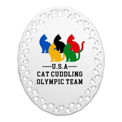 Cat Cuddling O.L.Y.M.P.I.C Team Fun And Cozy Design Ceramic Oval Ornament