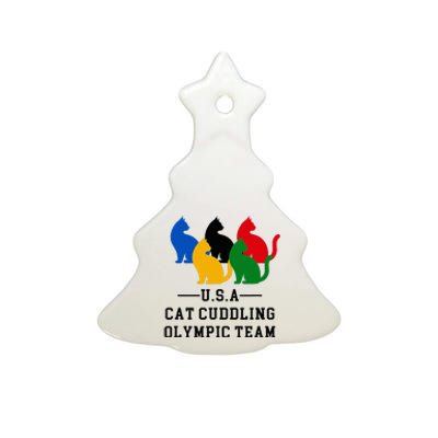 Cat Cuddling O.L.Y.M.P.I.C Team Fun And Cozy Design Ceramic Tree Ornament