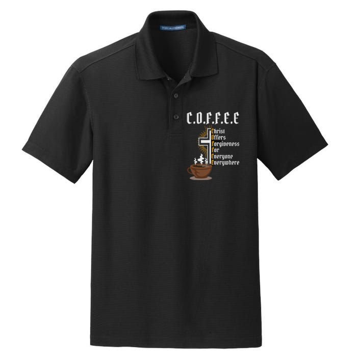 Coffee Christ Offers Forgiveness For Everyone Everywhere Dry Zone Grid Polo