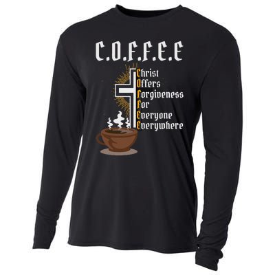 Coffee Christ Offers Forgiveness For Everyone Everywhere Cooling Performance Long Sleeve Crew