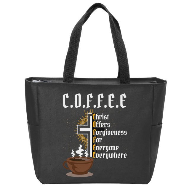 Coffee Christ Offers Forgiveness For Everyone Everywhere Zip Tote Bag