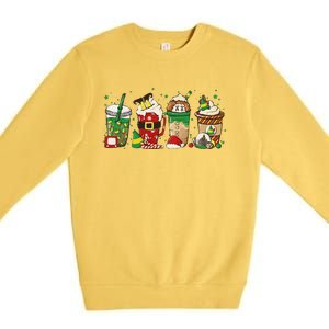 Christmas Coffee Peppermint Iced Latte Snowmen Hot Cocoa Premium Crewneck Sweatshirt