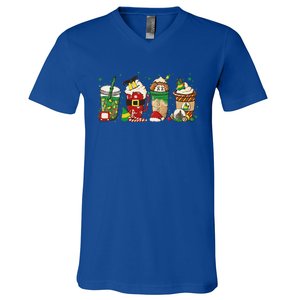 Christmas Coffee Peppermint Iced Latte Snowmen Hot Cocoa V-Neck T-Shirt