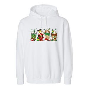 Christmas Coffee Peppermint Iced Latte Snowmen Hot Cocoa Garment-Dyed Fleece Hoodie