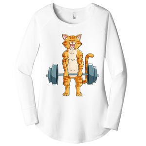 Cute Cat Powerlifting Weightlifting Deadlifting Gym Lover Women's Perfect Tri Tunic Long Sleeve Shirt