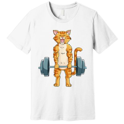 Cute Cat Powerlifting Weightlifting Deadlifting Gym Lover Premium T-Shirt