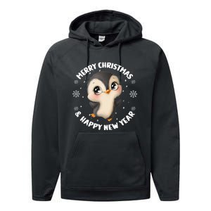 Cute Christmas Penguin Merry Christmas & Happy New Year Performance Fleece Hoodie