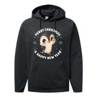 Cute Christmas Penguin Merry Christmas & Happy New Year Performance Fleece Hoodie