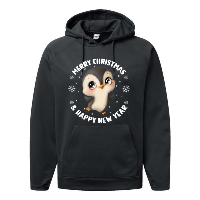 Cute Christmas Penguin Merry Christmas & Happy New Year Performance Fleece Hoodie