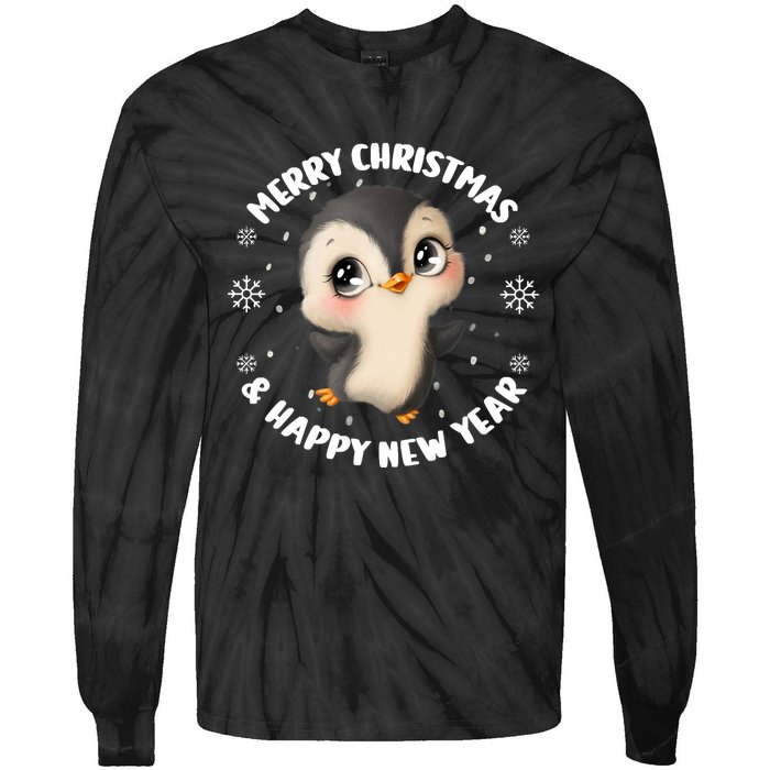 Cute Christmas Penguin Merry Christmas & Happy New Year Tie-Dye Long Sleeve Shirt