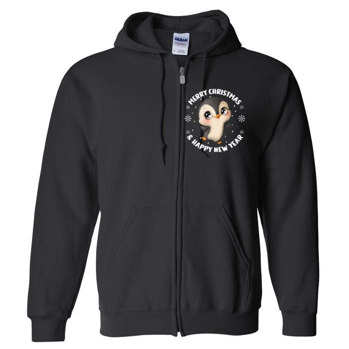 Cute Christmas Penguin Merry Christmas & Happy New Year Full Zip Hoodie