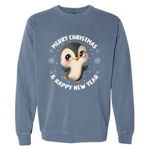 Cute Christmas Penguin Merry Christmas & Happy New Year Garment-Dyed Sweatshirt