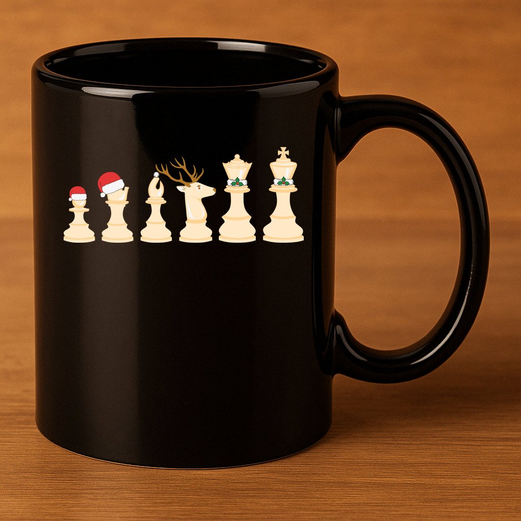 Christmas Chess Pieces Xmas Lights Santa Chess Player 11oz C Handle Ceramic Mug