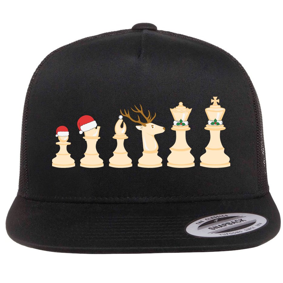 Christmas Chess Pieces Xmas Lights Santa Chess Player Flat Bill Trucker Hat