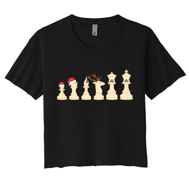 Christmas Chess Pieces Xmas Lights Santa Chess Player Crop Top