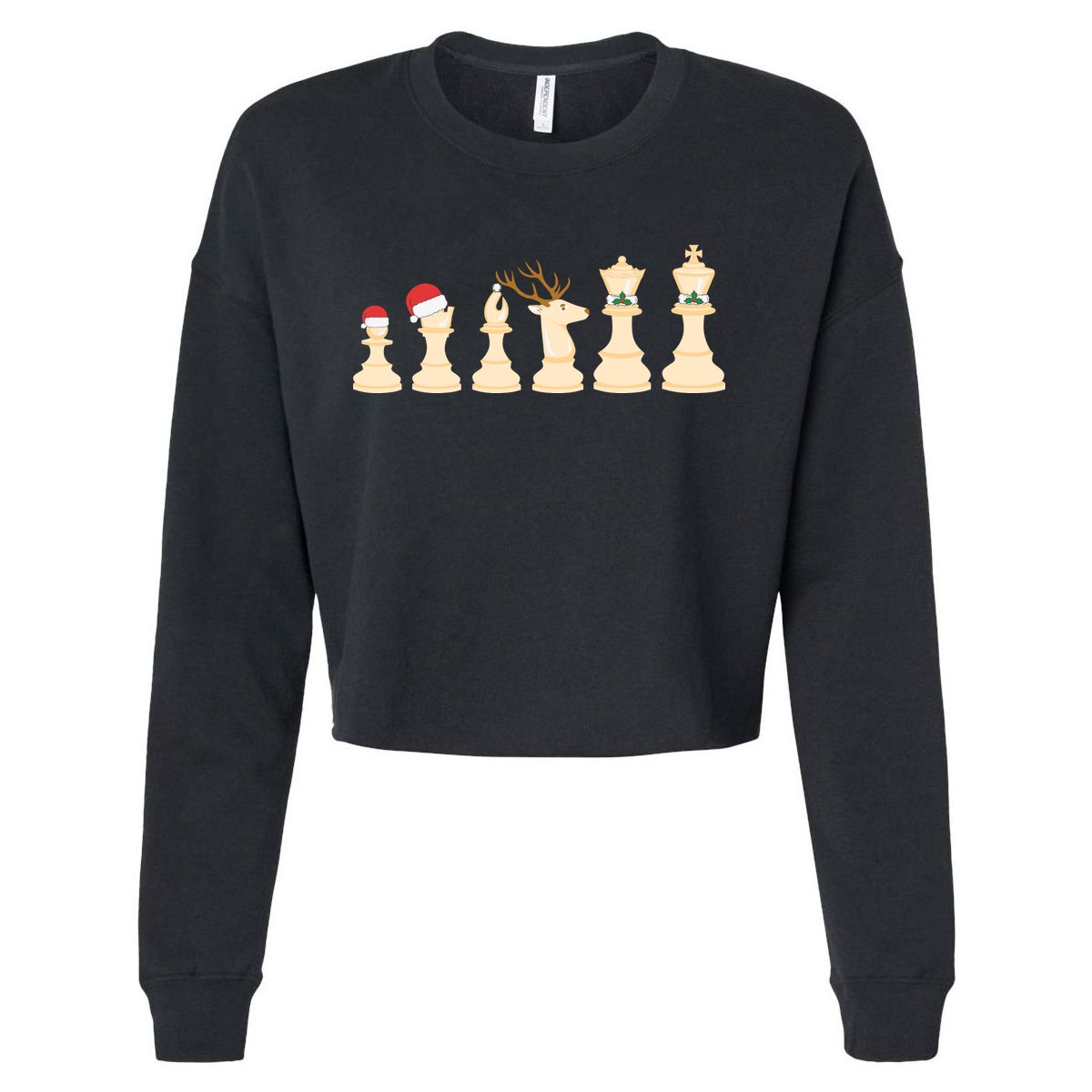 Christmas Chess Pieces Xmas Lights Santa Chess Player Cropped Pullover Crew