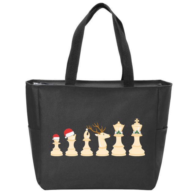 Christmas Chess Pieces Xmas Lights Santa Chess Player Zip Tote Bag