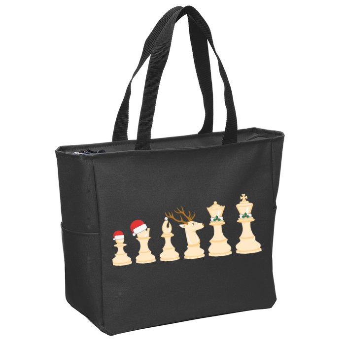 Christmas Chess Pieces Xmas Lights Santa Chess Player Zip Tote Bag
