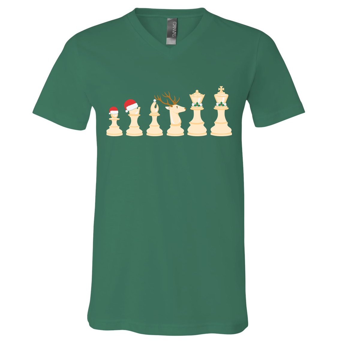 Christmas Chess Pieces Xmas Lights Santa Chess Player V-Neck T-Shirt