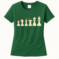 Christmas Chess Pieces Xmas Lights Santa Chess Player Womens T-Shirt