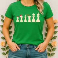 Christmas Chess Pieces Xmas Lights Santa Chess Player Womens T-Shirt